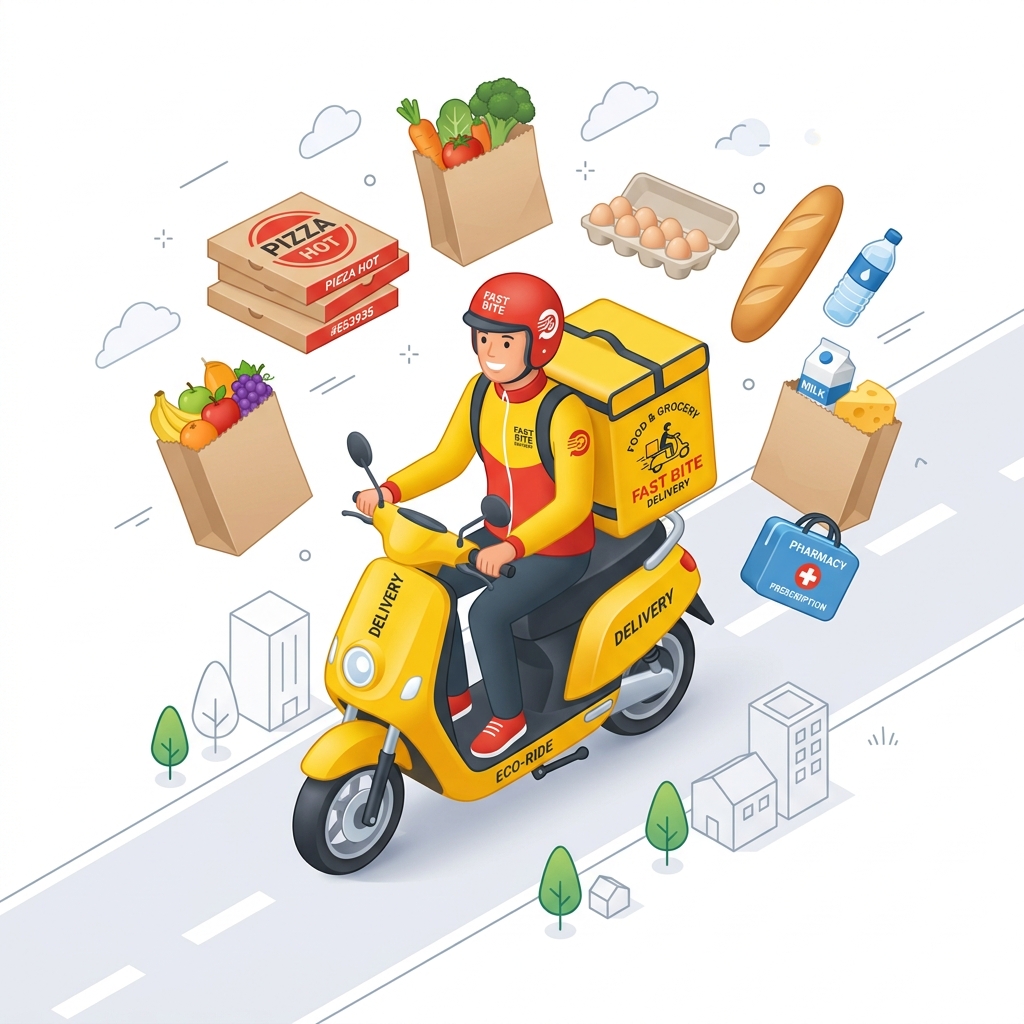 KRIPO Fast Local Delivery Rider with Groceries and Food